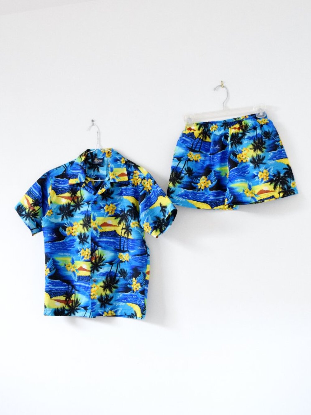 ROYAL CREATIONS Hawaiian Tropical Sunset Palm Tree Shirt & Shorts Matching Set